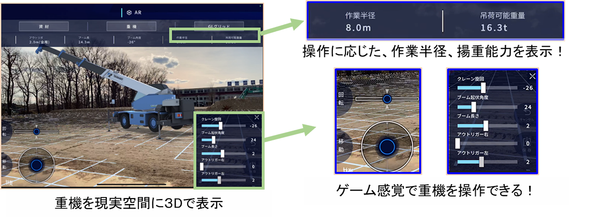 iPad上で簡単に直感的に重機を操作できる